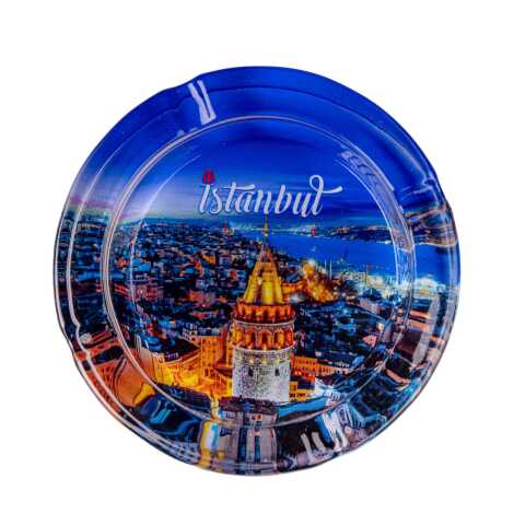Istanbul Themed Myros Round Glass Ashtray - 8