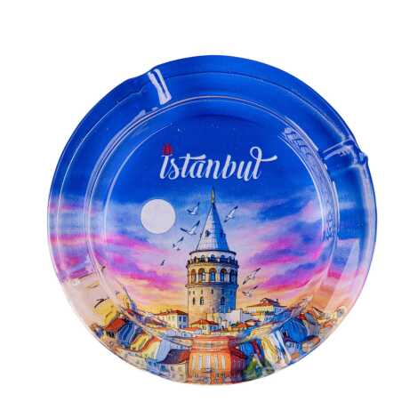 Istanbul Themed Myros Round Glass Ashtray - 11
