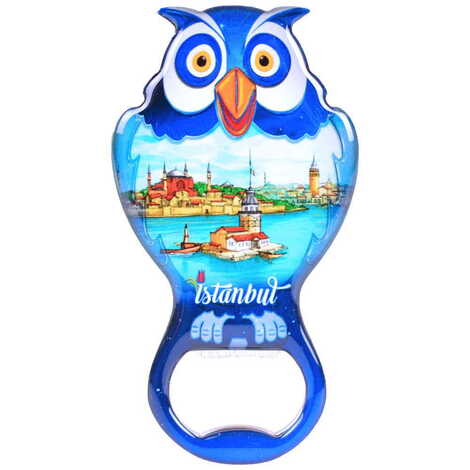 Istanbul Themed Owl Shaped Metal Magnetic Bottle Opener 88x47 mm - 11