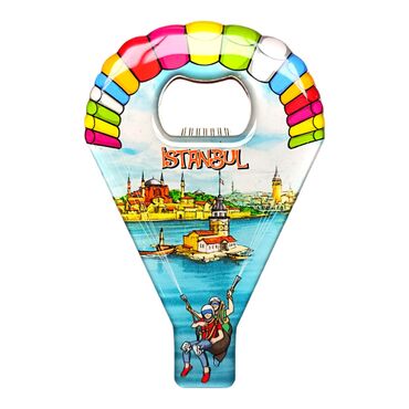 Myros - Istanbul Themed Parachute Shaped Metal Magnetic Opener 113x75 mm