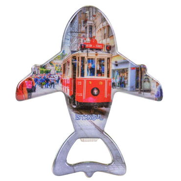 Istanbul Themed Plane Shaped Metal Magnetic Bottle Opener 105x89 mm - Thumbnail