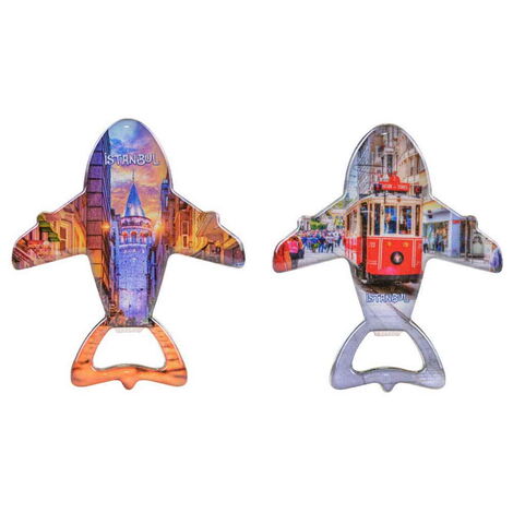 Istanbul Themed Plane Shaped Metal Magnetic Bottle Opener 105x89 mm - 3