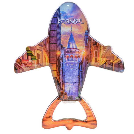 Istanbul Themed Plane Shaped Metal Magnetic Bottle Opener 105x89 mm - 4