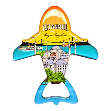 Istanbul Themed Plane Shaped Metal Magnetic Bottle Opener 105x89 mm - 8