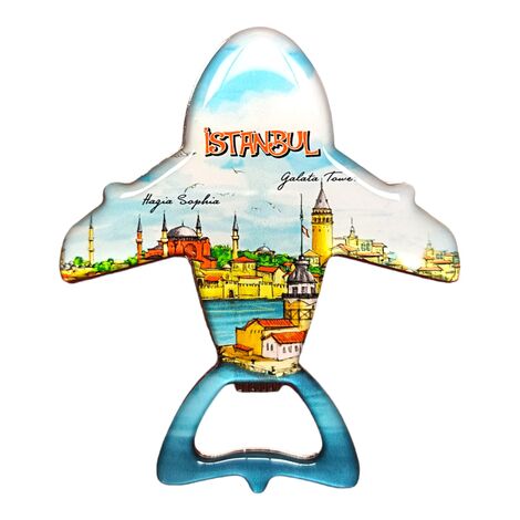 Istanbul Themed Plane Shaped Metal Magnetic Bottle Opener 105x89 mm - 9