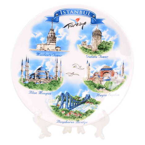 Istanbul Themed Polyester Decorative Plate 20 Cm