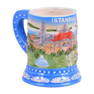 Istanbul Themed Relief Blue Ceramic Mug - Thumbnail