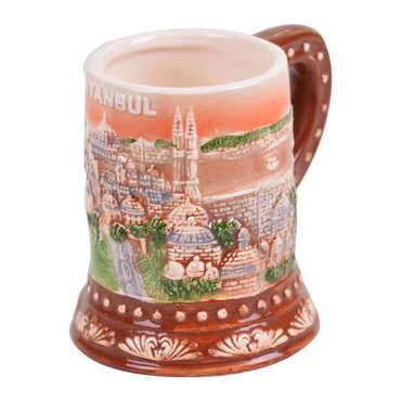 Istanbul Themed Relief Brown Ceramic Mug - Thumbnail