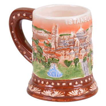 Istanbul Themed Relief Brown Ceramic Mug - Thumbnail