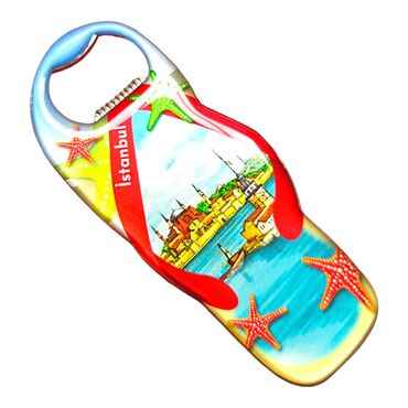 Istanbul Themed Slipper Shaped Metal Magnetic Bottle Opener 110x45 mm - Thumbnail