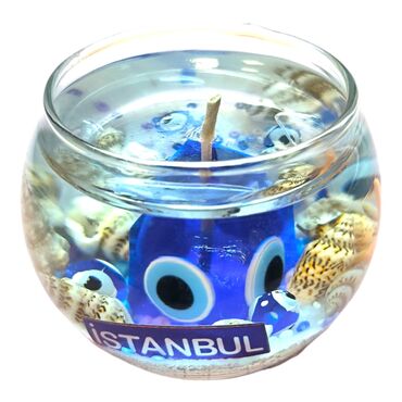 Istanbul Themed Small Round Glass Gel Candle - Thumbnail