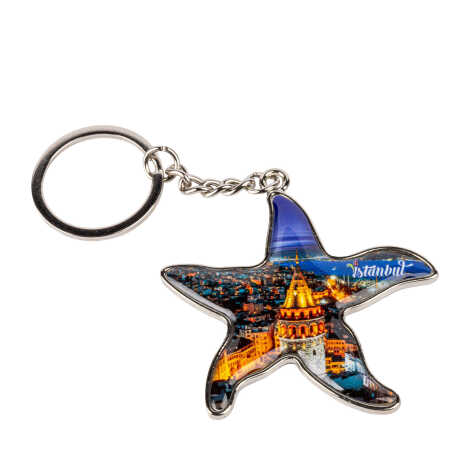 Istanbul Themed Starfish Shaped Metal Keychain - 1