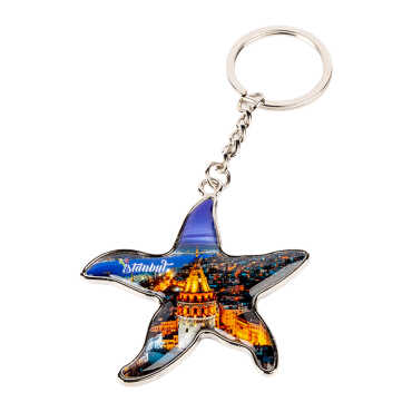 Istanbul Themed Starfish Shaped Metal Keychain - 2