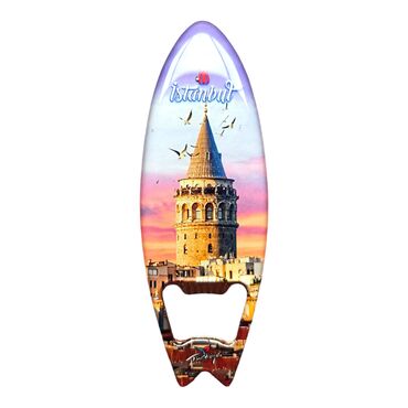 Myros - Istanbul Themed Surf Board Shaped Metal Magnetic Bottle Opener 128x45 mm