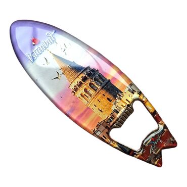 Istanbul Themed Surf Board Shaped Metal Magnetic Bottle Opener 128x45 mm - Thumbnail