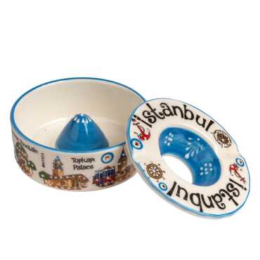 İstanbul Themed Traditional Ceramic Lidded Small Ashtray 110 mm - 2
