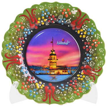 Myros - Istanbul Themed Turkish Ceramic Plate With Epoxy 12 Cm