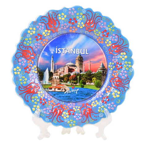 Istanbul Themed Turkish Ceramic Plate With Epoxy 18 Cm