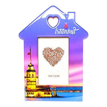 Istanbul Themed Wood Home Shaped Photograph Frame - Thumbnail