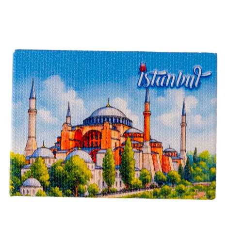 Istanbul Themed Wooden Canvas Fridge Magnet 50x70 mm - 4