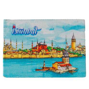 Istanbul Themed Wooden Canvas Fridge Magnet 50x70 mm - 2