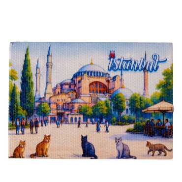 Istanbul Themed Wooden Canvas Fridge Magnet 50x70 mm - 1