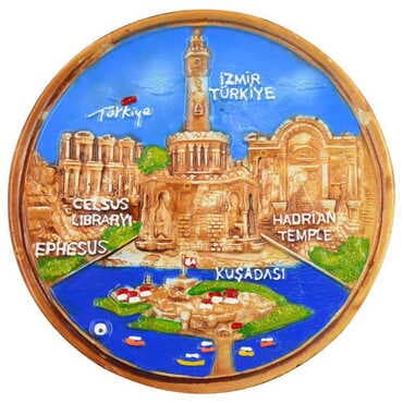 Izmir Region Themed City Themed Plaster Raised Cottage Wall Plate 20 Cm - 4