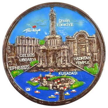 Izmir Region Themed City Themed Plaster Raised Cottage Wall Plate 20 Cm - 5