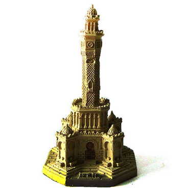 Myros - İzmir Clock Tower Themed Gold Polyester Figurine 60X60X110 Mm