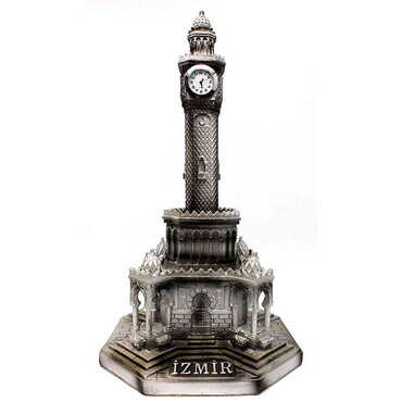 Myros - İzmir Clock Tower Themed Silver Polyester Figurine 155X155X300 Mm