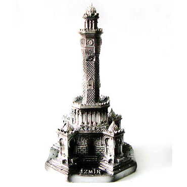 Myros - İzmir Clock Tower Themed Silver Polyester Figurine 60X60X110 Mm