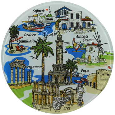 Izmir Region Themed Bespoke Printed Glass Plate 18 Cm - Thumbnail