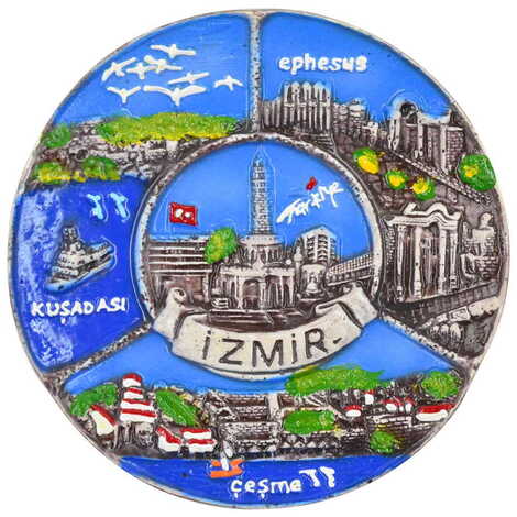 Izmir Region Themed City Themed Plaster Raised Cottage Wall Plate 20 Cm