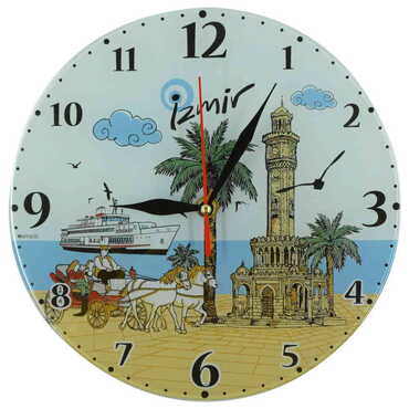 Myros - Izmir Region Themed Decorative Custom Print Glass Wall Watch 25 Cm