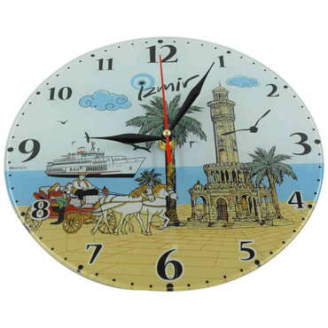 Izmir Region Themed Decorative Custom Print Glass Wall Watch 25 Cm - Thumbnail