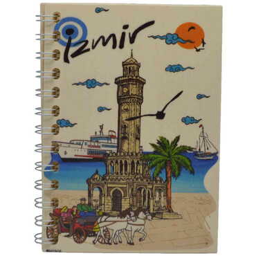 Myros - İzmir Temalı Ahşap Kapaklı Defter 120x170 mm