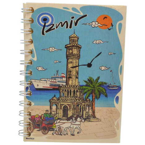 Toptan İzmir Temalı Ahşap Kapaklı Defter 120x170 mm - 6