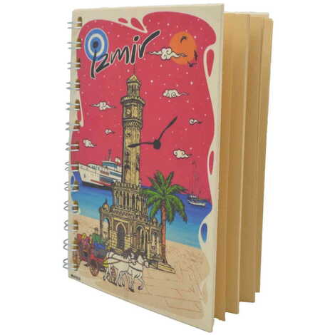 Toptan İzmir Temalı Ahşap Kapaklı Defter 120x170 mm - 7