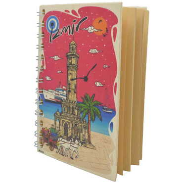 Toptan İzmir Temalı Ahşap Kapaklı Defter 90x140 mm - 7