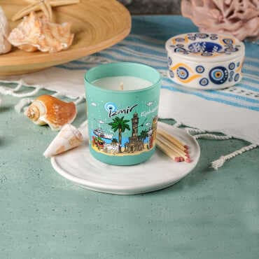 İzmir Themed Glass Candle Holder - 6
