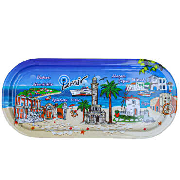 Izmir Themed Metal Oval Tray with Triple Bowl Set - Standart - 2