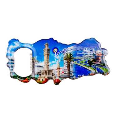 Izmir Themed Map Shaped Metal Magnetic Bottle Opener 100x45 mm - 2