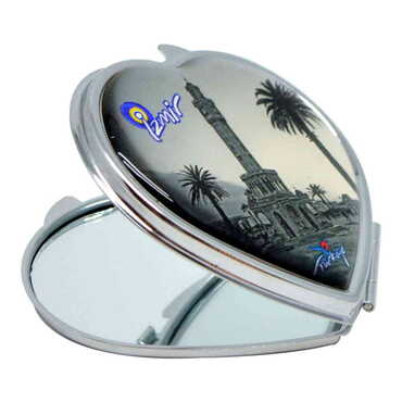 Izmir Themed Customised Metal Epoxy Travel Make Up Compact Heart Shaped Mirror 70x65x8 mm - Standart - 2