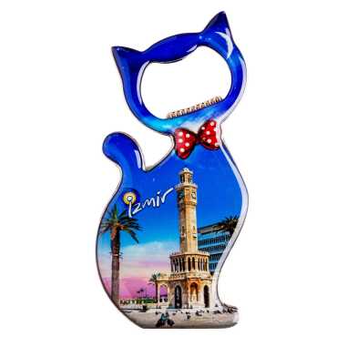 Izmir Themed Cat Shaped Metal Magnetic Bottle Opener 97x48 mm - 2