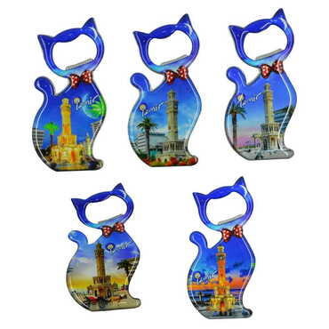 Izmir Themed Cat Shaped Metal Magnetic Bottle Opener 97x48 mm - 5
