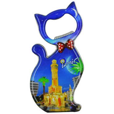 Izmir Themed Cat Shaped Metal Magnetic Bottle Opener 97x48 mm - 7