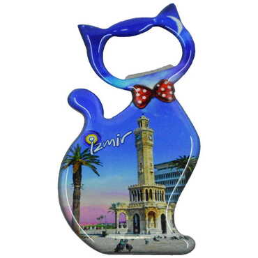 Izmir Themed Cat Shaped Metal Magnetic Bottle Opener 97x48 mm - 9