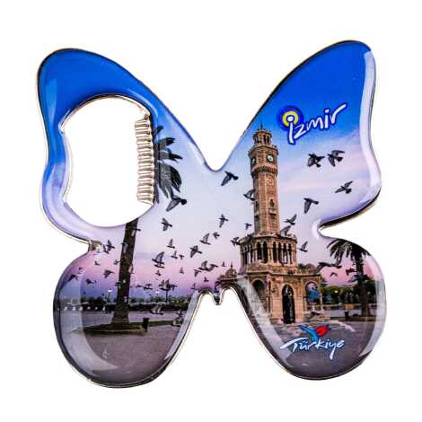 İzmir Temalı Myros Metal Kelebek Açacak Magnet 70x70 mm - 1