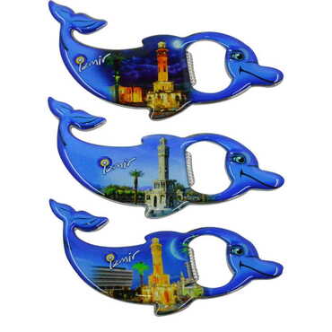 Izmir Themed Dolphin Shaped Metal Magnetic Bottle Opener 102x67 mm - 3