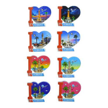 Toptan İzmir Temalı Uv Baskılı Kalp Şekilli Magnet 86x62 mm - 3